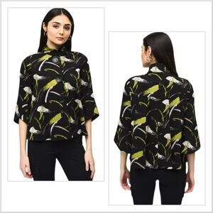 Joseph Ribkoff Women’s Black Abstract Multicolor Trapeze Jacket Tulip Cuff Sz 10